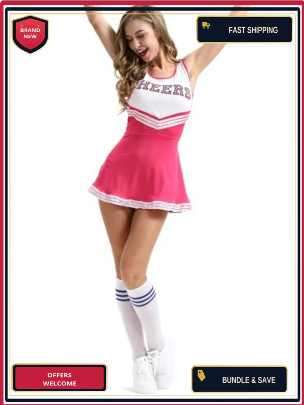 Polyester Cheerleader Costume Fancy Dress Uniform Outfit Halloween Party